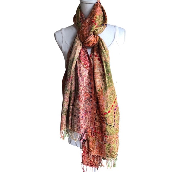 Raj Multicolor Bohemian Gypsy Hippie Rayon Scarf Embroidered - Picture 1 of 10